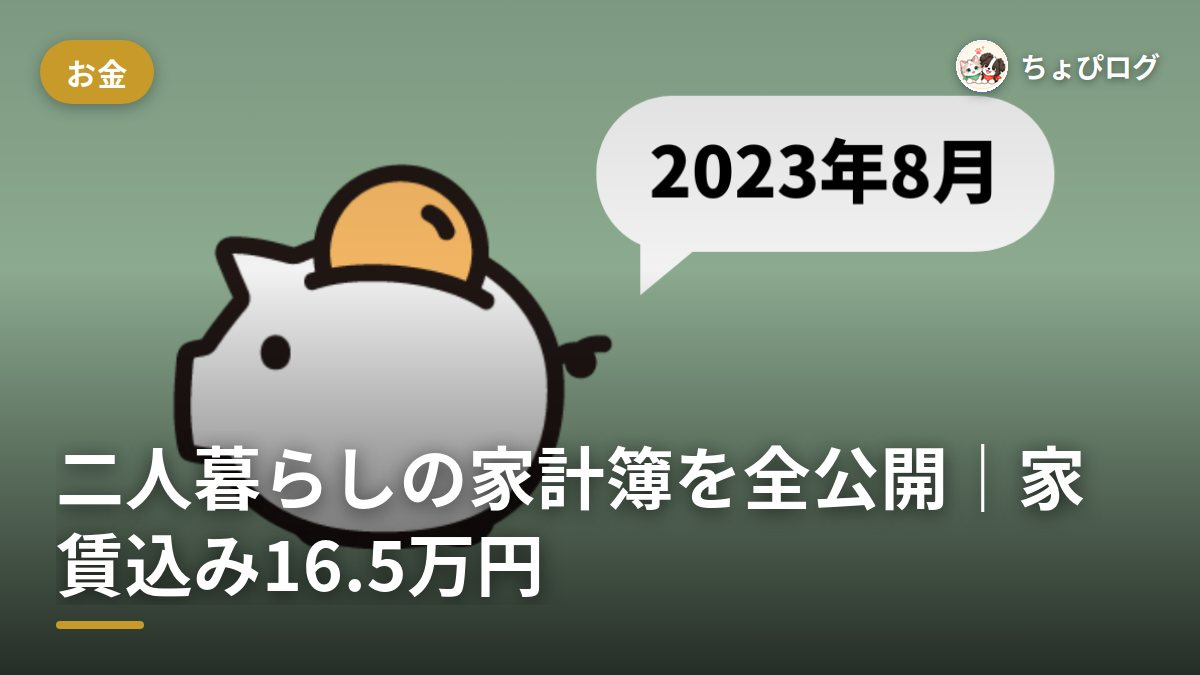 二人暮らしの家計簿を公開｜2023年8月は家賃込み16万5千円でしたのサムネイル