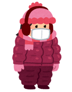 厚着で着膨れした女性のイラスト