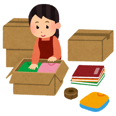 引っ越しの荷造りをするイラスト