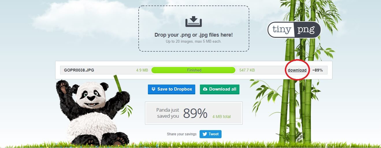 圧縮が完了しdownloadを押す画面