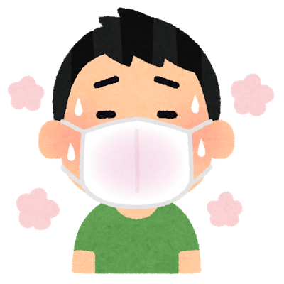 夏にマスクで蒸れて暑がる人のイラスト