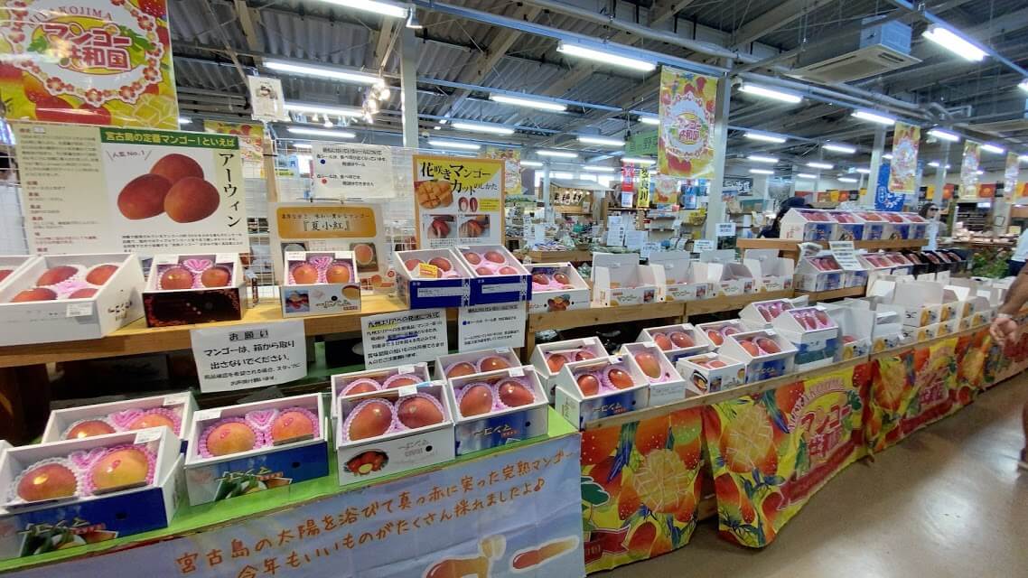 配送カウンター近くに積まれたマンゴー