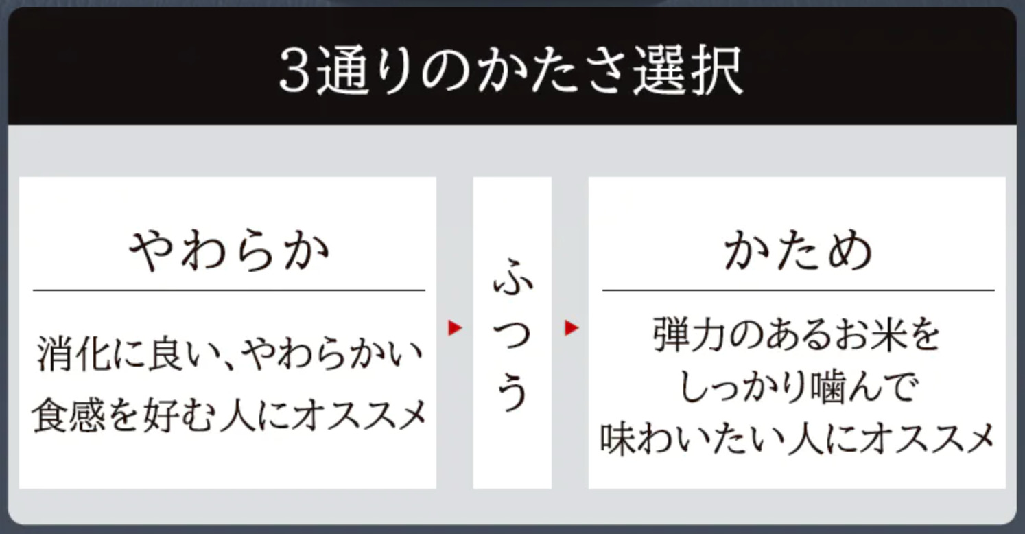 かたさと食感の選択画面