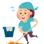 旧居の掃除で床を拭くイラスト