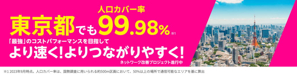 楽天モバイルの人口カバー率(東京)